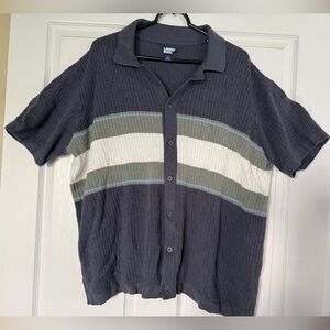 Lands' End Men's Navy Short-Sleeve Knit Polo with Striped Chest